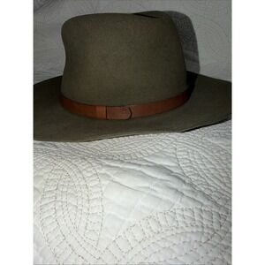 Vtg Stallion by Stetson Olive Green Wool Leather Trim Cowboy Hat Size 7 / 56